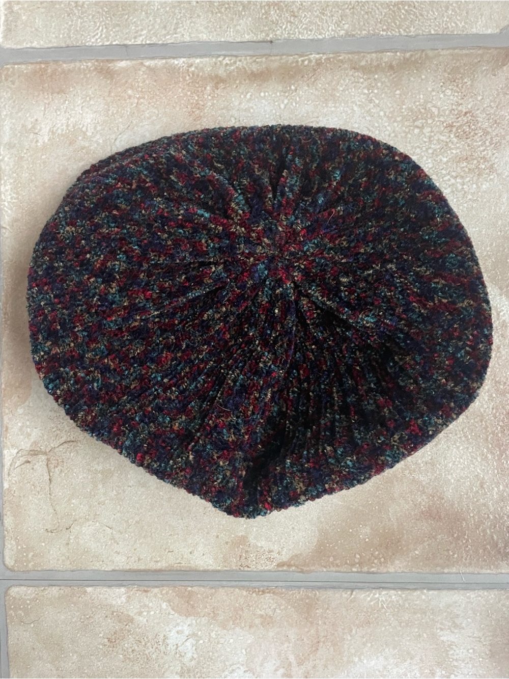 Vintage Fownes slouchy knit beret hat, velvety multicolor wool, Philippines; o/s